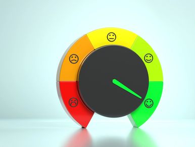Gauge showing a positive smiley face on a green scale.