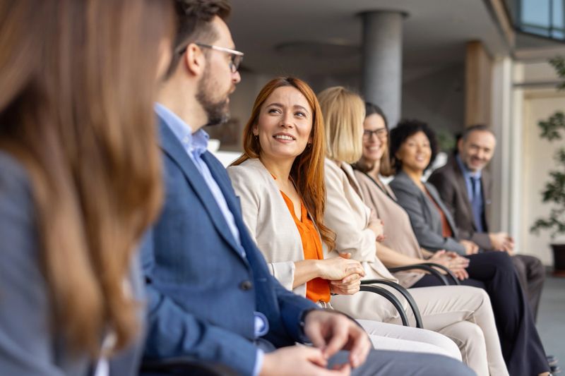 A diverse audience with smiles participating enthusiastically in a creative event, highlighting joy and collaboration in a professional atmosphere.