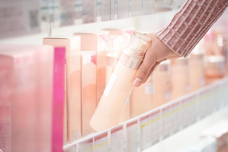 Female shopper's hands choosing cosmetics