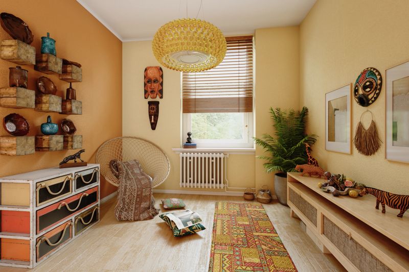 Digitally generated (without the use of any A.I. tools or technologies) warm and inviting bohemian retreat where eclectic charm meets cozy comfort. This beautifully designed space features a rich palette of mustard yellow and terracotta hues, complemented by natural wood elements and intricate woven textures. A large window with wooden blinds bathes the room in soft, natural light, highlighting the vibrant patterns of a geometric rug and the intricate details of African-inspired wall masks. The room is adorned with unique decor, including wooden animal figurines, a lush green plant, and a collection of artisanal pottery displayed on rustic shelves. A colorful dresser with rope handles adds a playful touch, while a wicker chair draped with a patterned throw invites relaxation. Scattered magazines and a bowl of fruit on the console table bring a lived-in feel to this global-inspired haven, making it the perfect space for unwinding and embracing creativity.

The scene was created in Autodesk® 3ds Max 2025 with V-Ray 7 and rendered with photorealistic shaders and lighting in Chaos® Vantage with some post-production added.