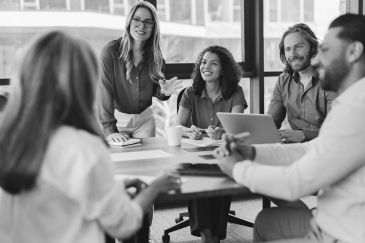 A group of professionals collaborating in a meeting.