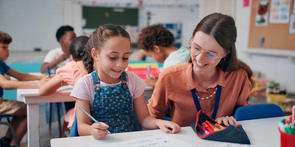 Teacher instructing student. Make America safe. National security. Safe school.