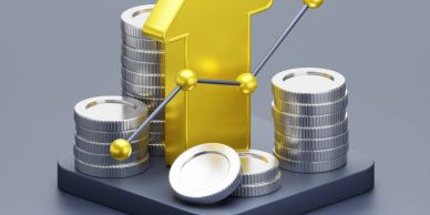 Golden number one with rising graph and coin stacks.