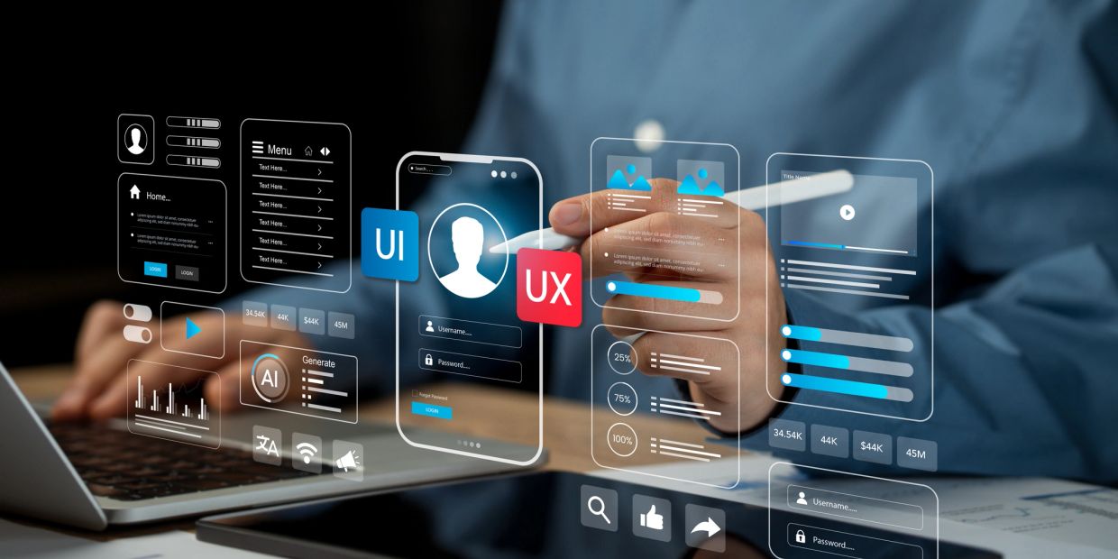 Diseño y desarrollo de interfaces UI/UX en computadora portátil.