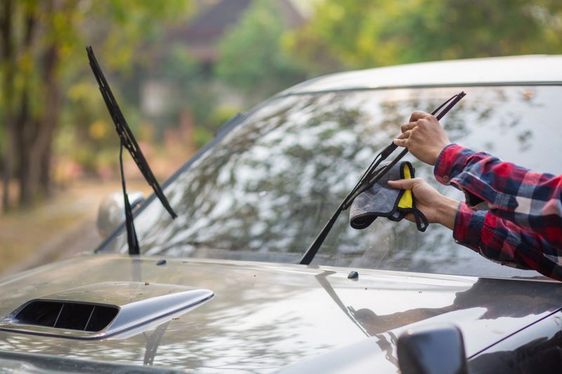 The man is checking the engine and condition of car to fix it properly and safely before traveling long distances. The man is checking condition of the car and the engine before traveling for safety.