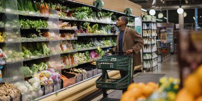 Customer searching grocery store