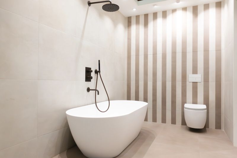 Stylish modern bathroom featuring a freestanding tub and elegant fixtures