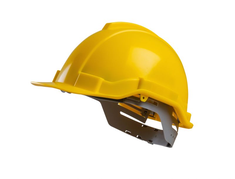 Yellow safety construction helmet isolated on white background