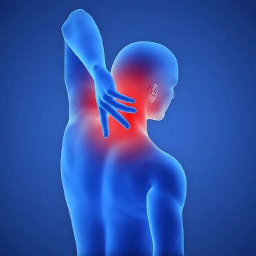 Person experiencing neck and upper back pain.