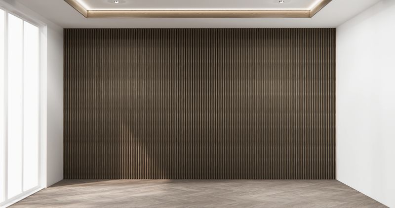 mock up empty room and art wood panels wall background 3D illustration rendering