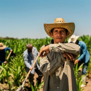 Hombre campesino con sombrero en el campo.