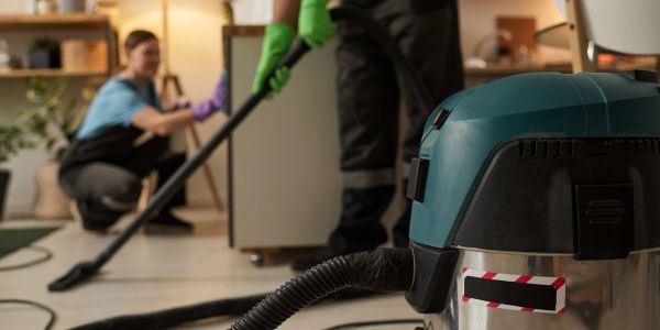 Cleaning in progress with a vacuum cleaner.