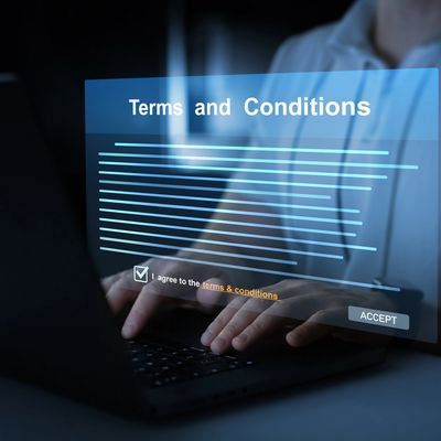 Person accepting terms and conditions on a computer.