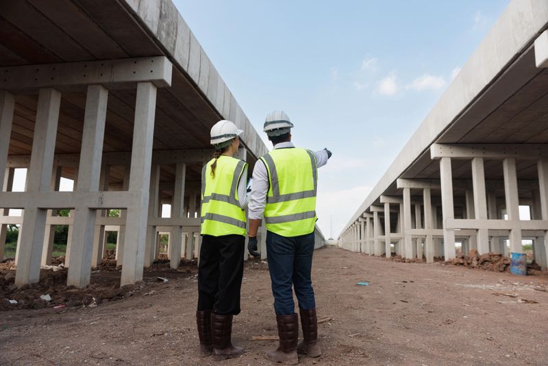 Two civil engineer working at expressway work site