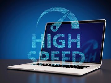 A laptop showing a high speed symbol.