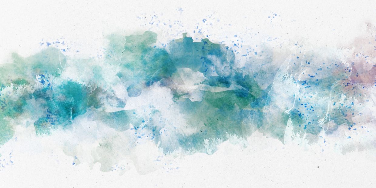 Abstract watercolor painting with blue and green hues.