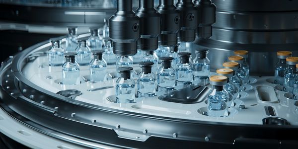 Automated vaccine or medicine vial filling machine.
