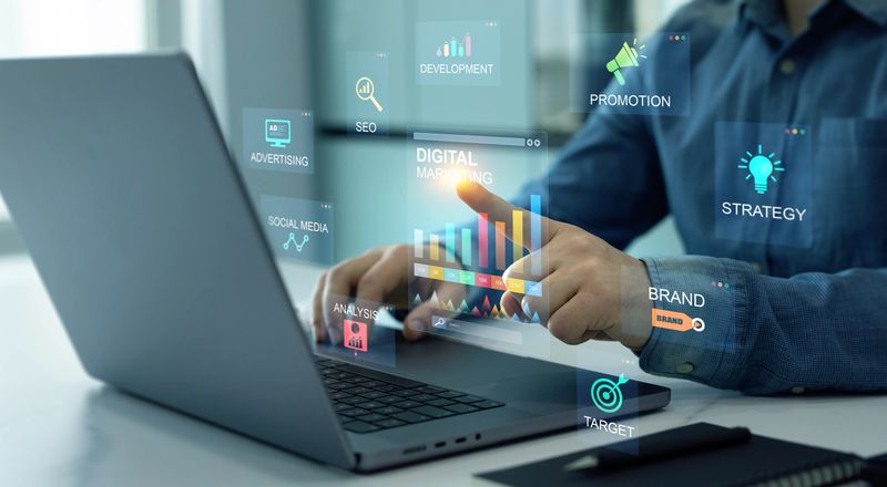 Digital Marketing development and goals strategy.Attract organic traffic for big sales. Digital marketing for promotion of products with social media, email, website and channel search engine