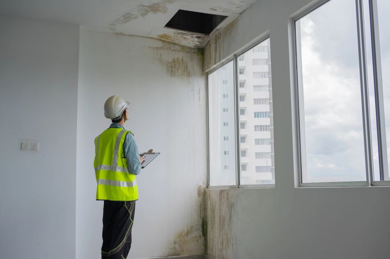 Asian Chinese female inspector hand touching the water leaking defect wall