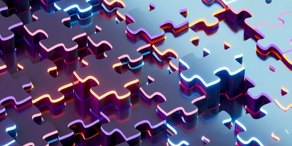 3D glowing puzzle pieces.