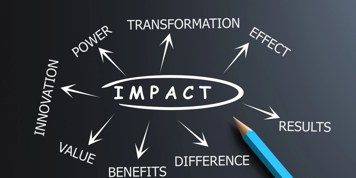 Diagram showing elements that contribute to impact, like innovation and results.