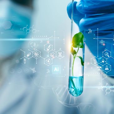 Investigación científica con planta y tecnología AI.