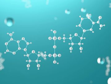 3D molecular structure model against a blue background.