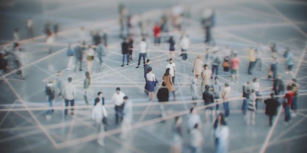 People interconnected with network lines.