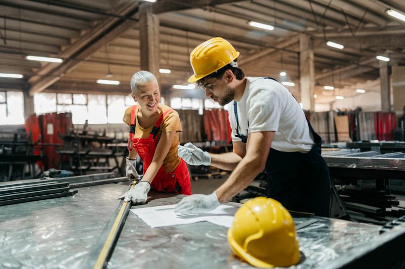 A day at work for a male and female engineers working in a metal manufacturing industry