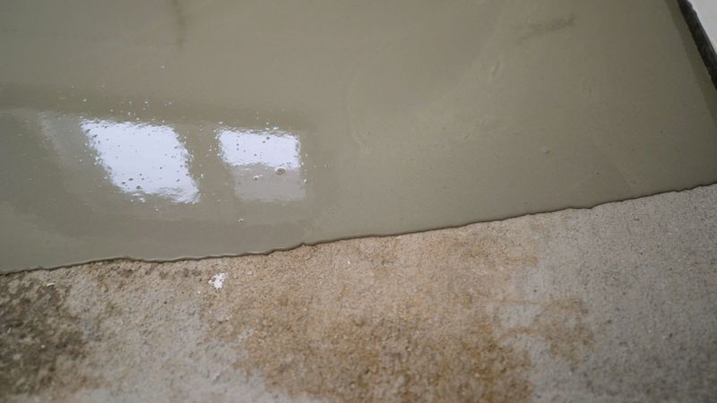 Applying epoxy resin on a concrete surface, creating a smooth and durable finish ideal for industrial and commercial settings