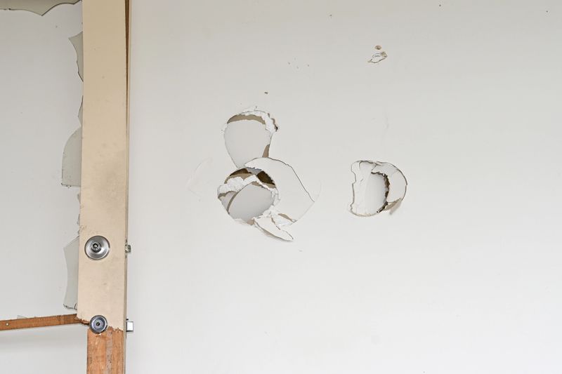 Internal wall that has had three holes punched in it