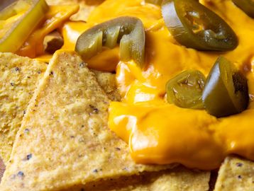 Tortilla chips with melted cheese and jalapeños.