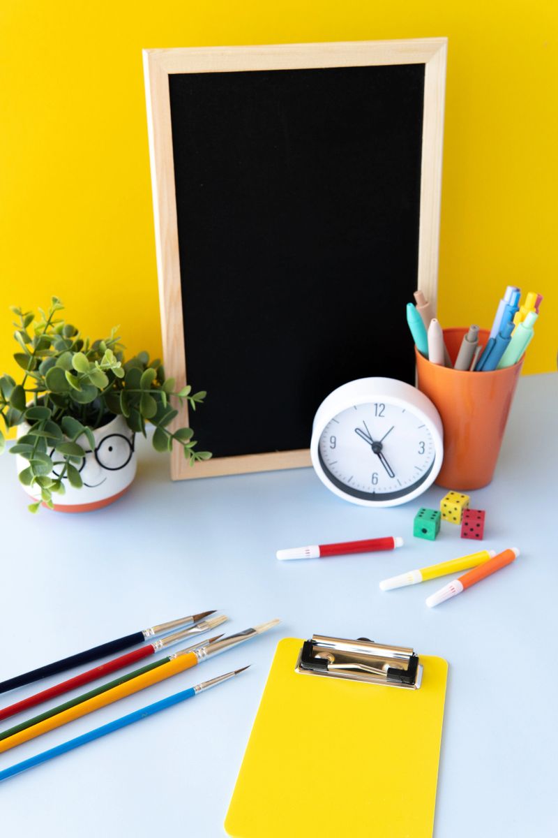 Modern educational setup with bright stationery and cheerful accessories symbolizing creative mindset school preparation morning focus and aesthetic balance in a joyful learning environment