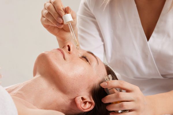Facial skin care treatment in progress.