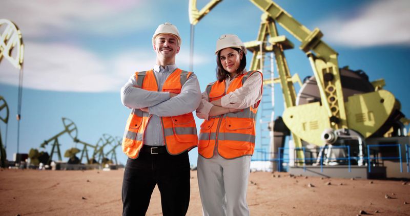 Operating Drill Rig And Pump In Desert - Oil And Gas Industry Engineer.