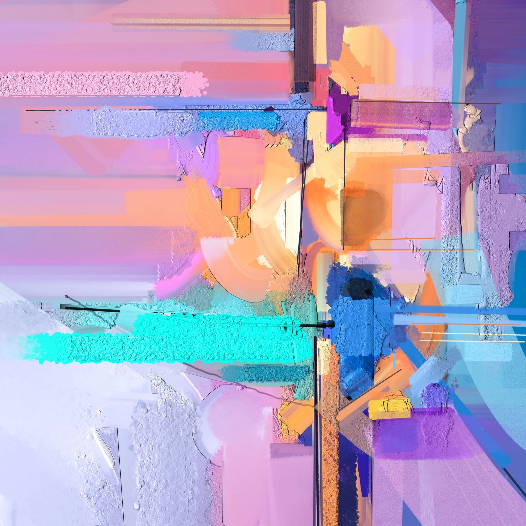 Abstract painting with vibrant pastel colors and textured strokes.