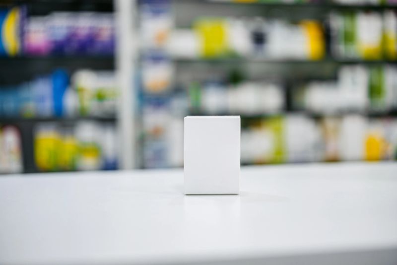 A blank drug store product on the counter in a drug store.