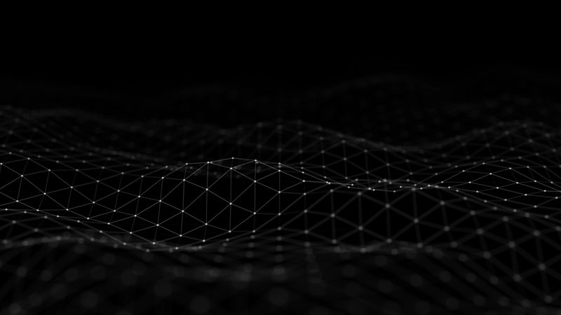 Digital wireframe mesh surface with glowing connection points forming a dynamic network, Technology network and blockchain connection, Big data transfer digital data analysis, Background 4k