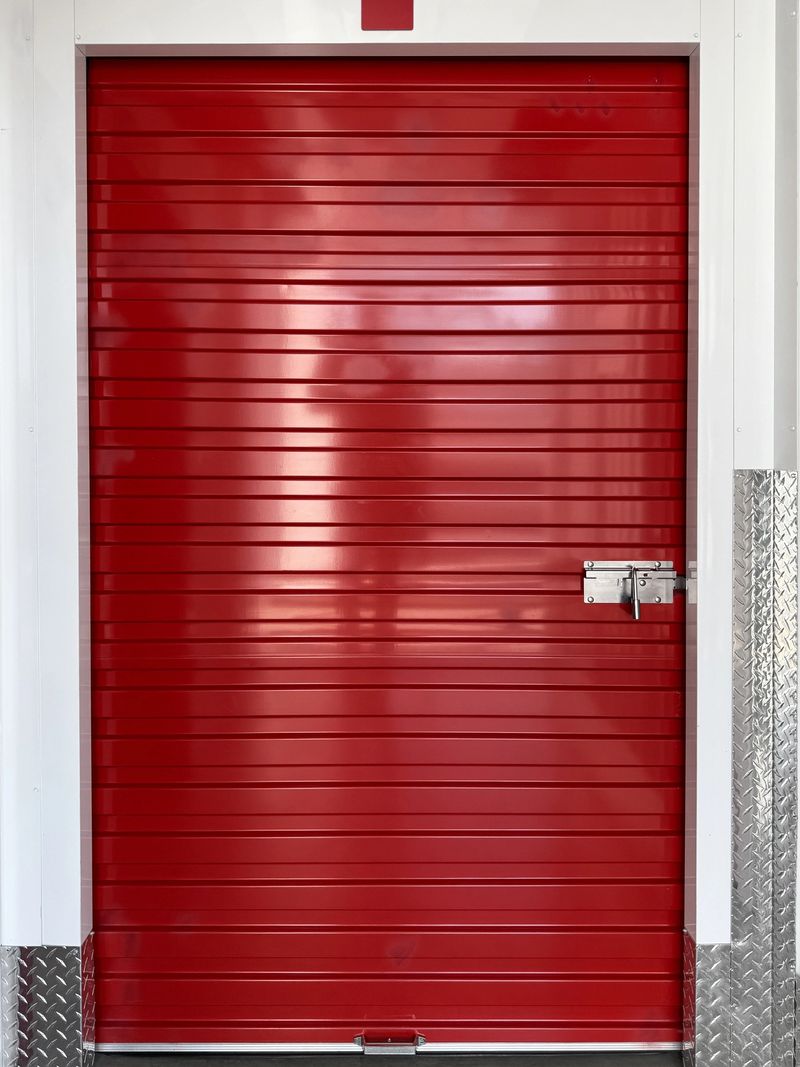 Red storage unit metalic door