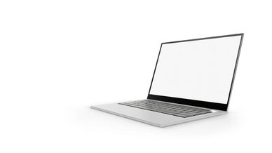 Sleek silver laptop with blank screen.