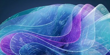 Abstract wave-like translucent shapes in blue and purple hues.