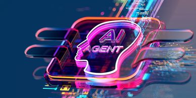 Futuristic AI agent technology with vibrant neon colors.