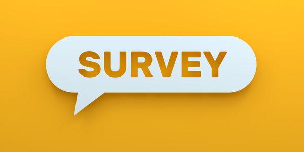 Speech bubble with the word SURVEY on a yellow background.