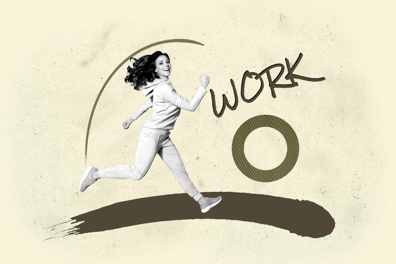 Composite zine pop trend collage of happy businesswoman businessman stand workload target achievement purpose success workshop.
