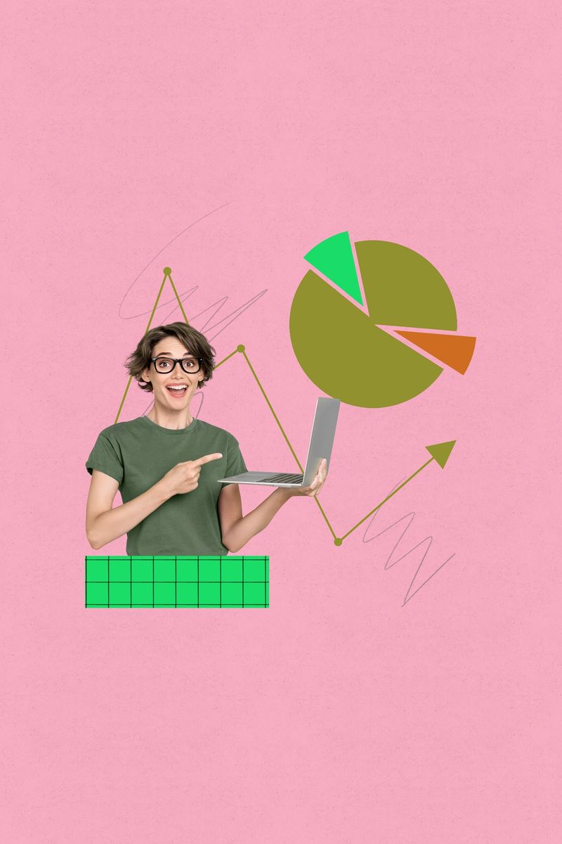 Trendy zine image vertical photo collage of happy businesswoman businessman receive arrow stats progress career promotion target.