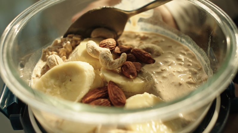 Overnight oats with a reusable container.