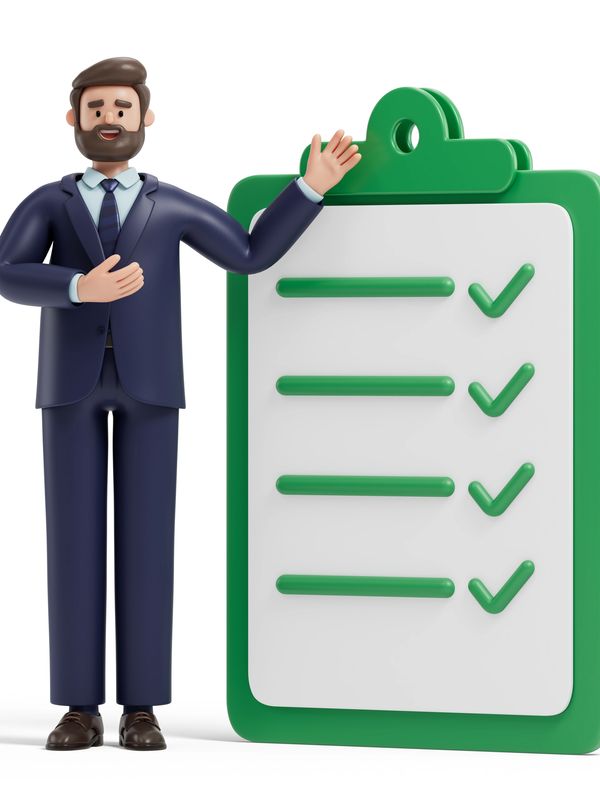 Businessman presenting a checklist on a clipboard.