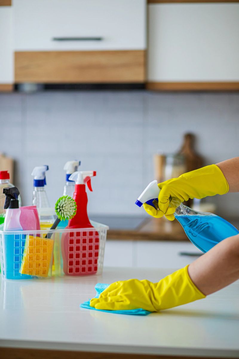 Cropped shot of a focused young woman cleaning a countertop in the kitchen at home during the day
