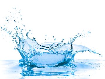 Splash of blue water against white background.