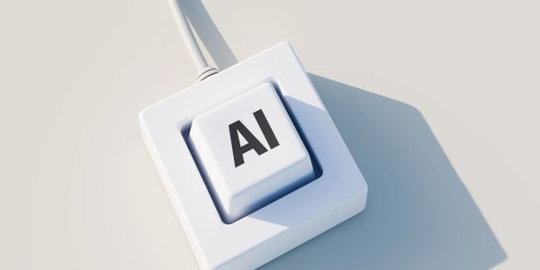 A white plug with an AI key symbolizing artificial intelligence power.